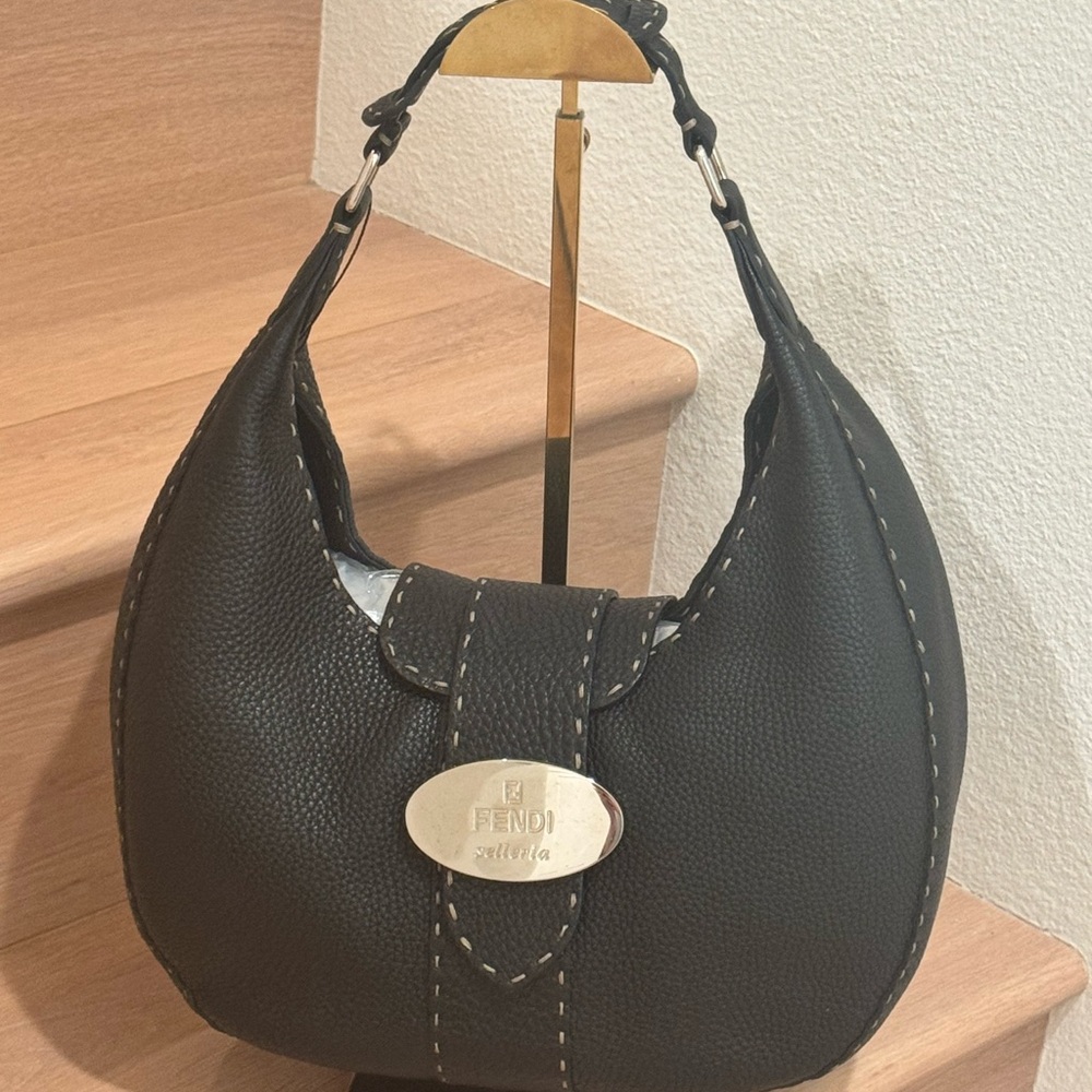 Fendi zelleria Black Hobo Bag with Silver Accents